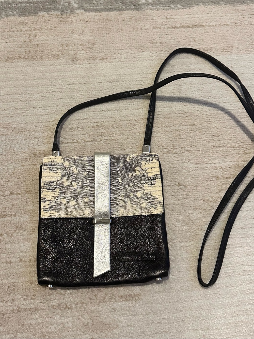 Daniella Lehavi Genuine Leather Black and Silver Crossbody Bag